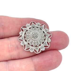 Estate Sterling Silver 925 Marcasite Filigree Brooch